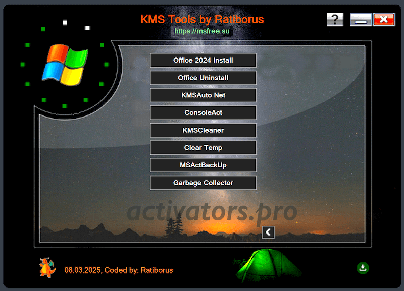 Перечень программ KMS Tools Portable на втором окне